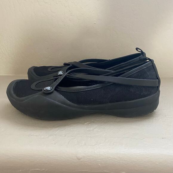 Crocs Celeste Mary Janes Womens Size 8 Black Ballet Flats Canvas Work Shoes - Picture 2 of 6